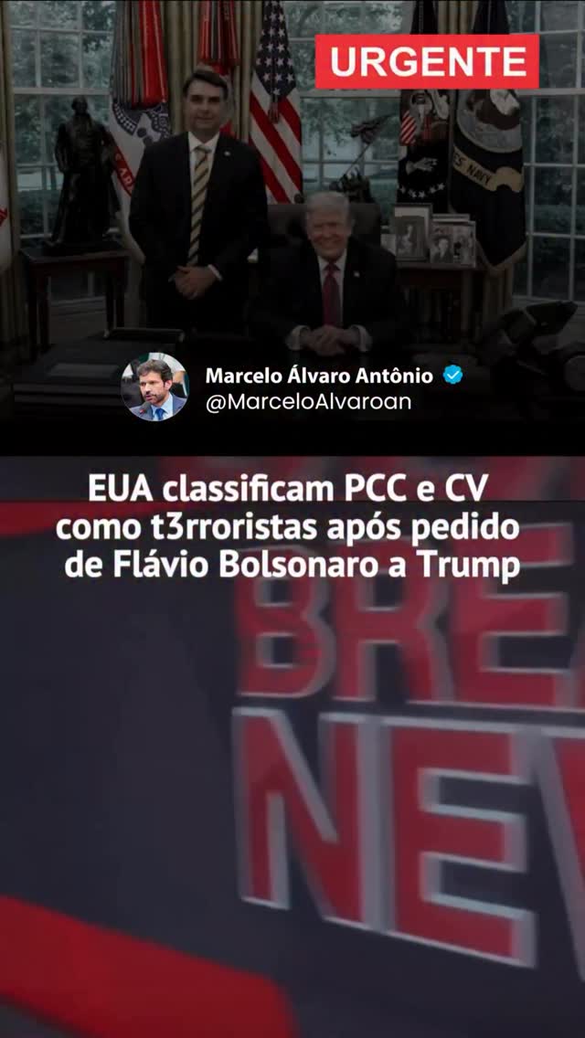Marcelo Álvaro Antônio: Flávio Bolsonaro em todos os jornais!! 👏🇧🇷🇺🇸
Você concorda com essa medida do Governo Trump? 👇