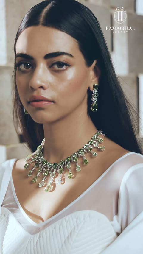 Hazoorilal Legacy Jewellers: Light-hued green Tourmalines, paired with brilliant natural diamonds, come alive through their many facets - each one re