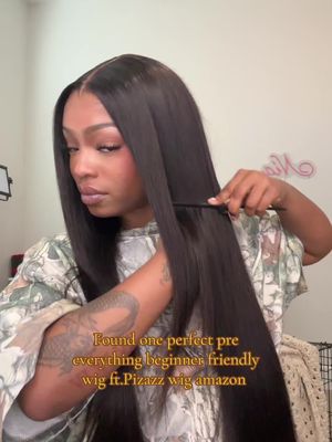 Shania Christian: @Pizazz Wig Amazon @Pizazz Hair Amazon_ silky straight 13x6 invisible drawstring glueless wig with tapes is definitely