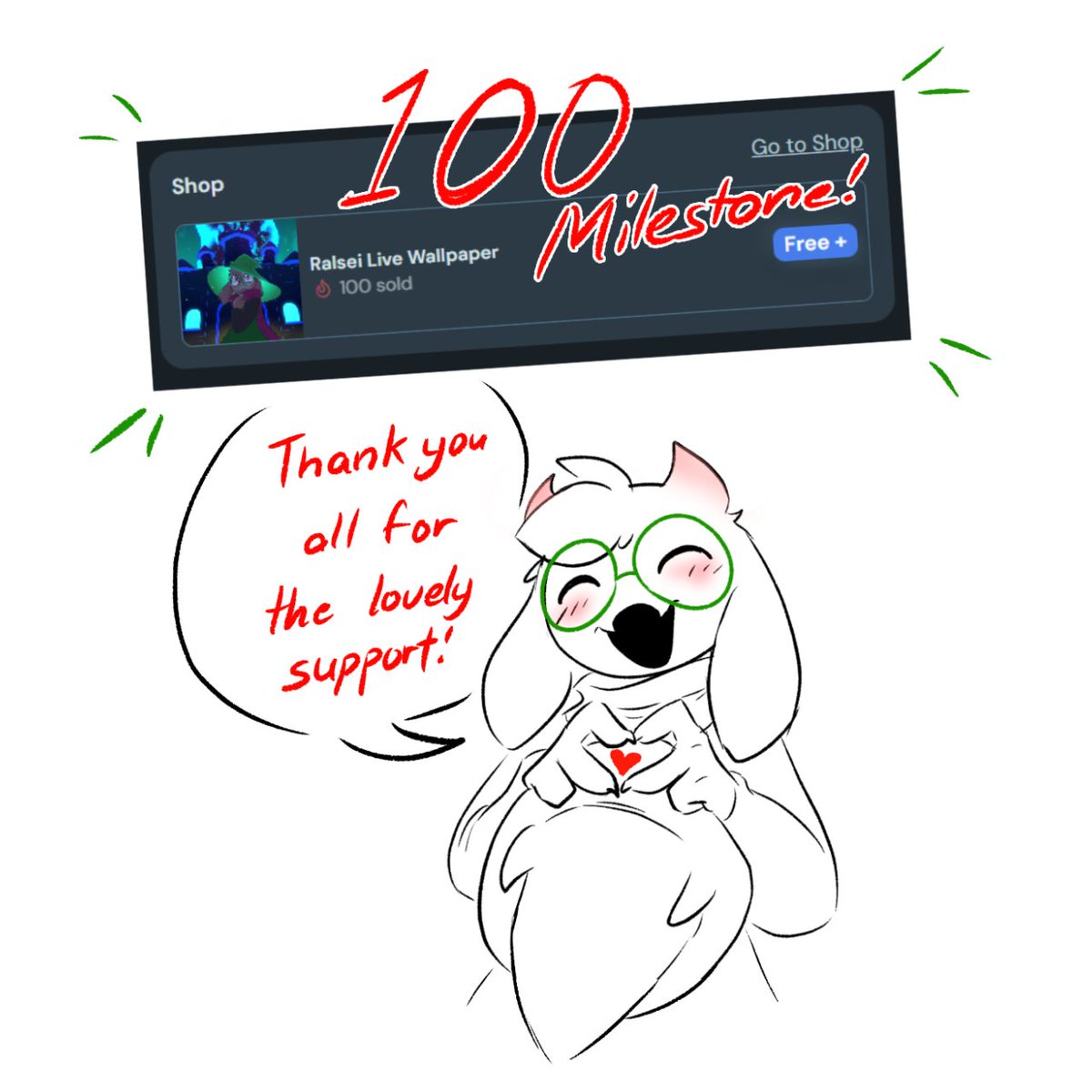 Raylee Anne: We've officially made 100 downloads for the Ralsei live wallpaper! Thank you all for the wonderful support to get to thi