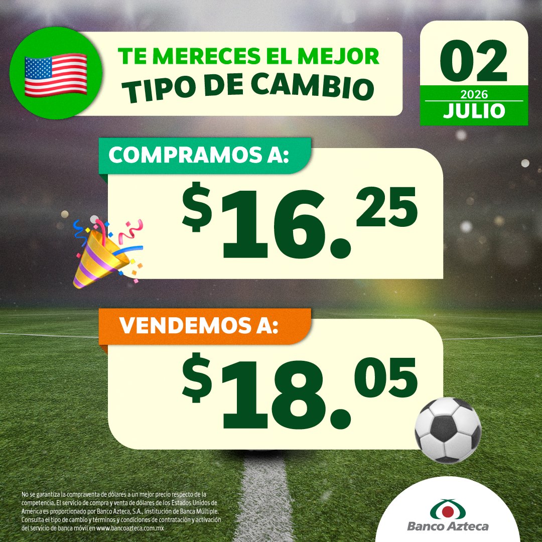Banco Azteca: En la cancha del #TipoDeCambio, Banco Azteca siempre marca el mejor precio en dólares 😉 ¿Listo para ganar? ⚽ 🏆📊
Conoc